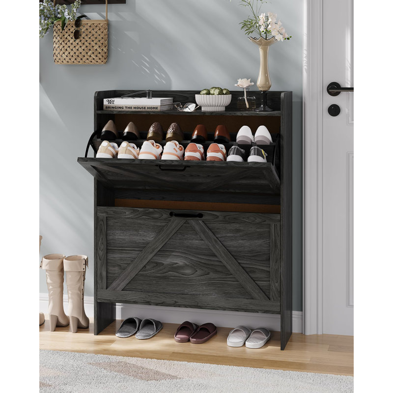 16 Pair Flip Down Shoe Storage, Grey