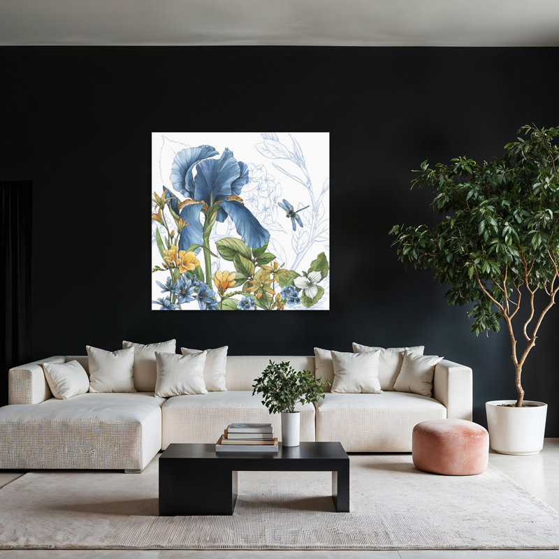 Art floral contemporain bleu botanique iv, H 48 po x l 48 po