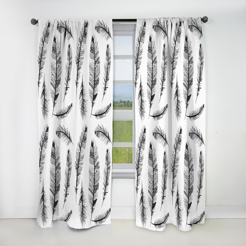 Plumes rétro avec motifs tribaux - Rideau simple occultant abstrait, L 52 po x L 108 po