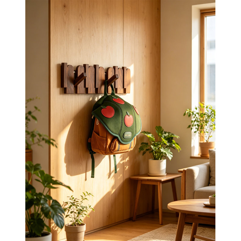 Piano Key Style Wall-Mounted Coat & Hat Hook Rack – Solid Wood, Magnetic, Space-Saving