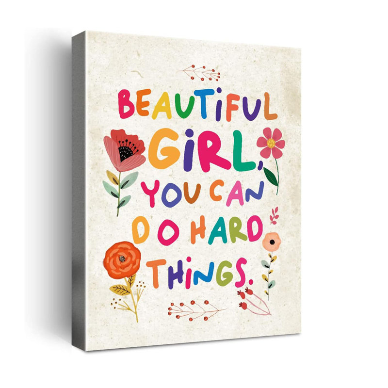 Beautiful Girl You Can Do Hard Things Wall Art,Inspirational Quotes Canvas Framed Artwork For Girls Room,Teen Girl Bedroom Girls Room Wall Decor
