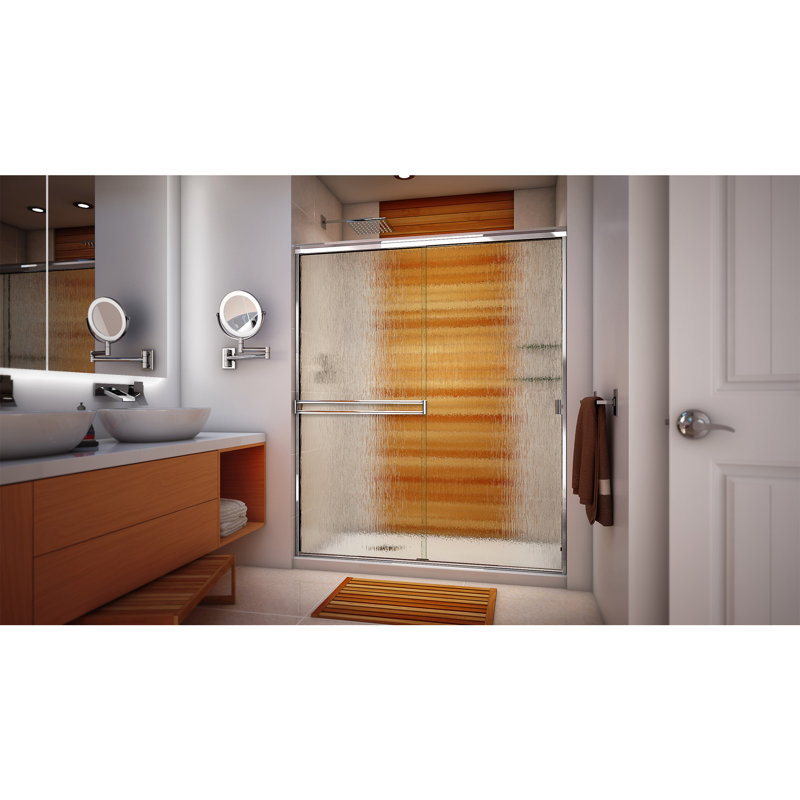 SE 56" W x 70.38" H Shower Door, Polished Chrome, Rain Glass