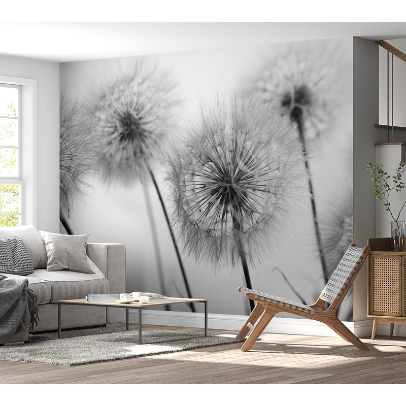 Adhésif mural floral pelez et collez - Champ de pissenlits, L 124 po x l 173 po