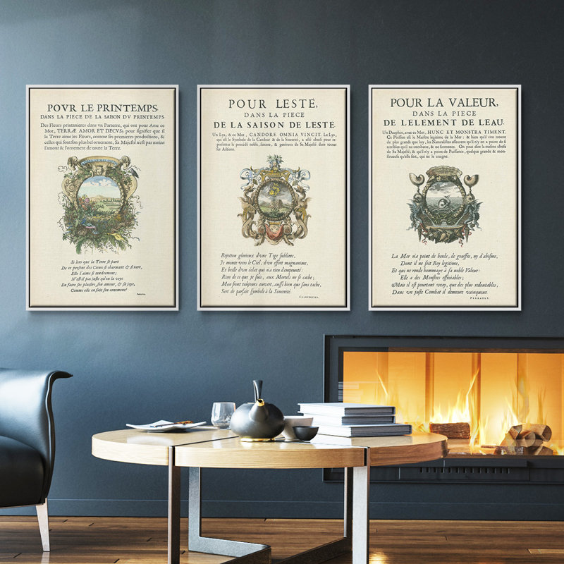 Ensemble de 3 ex-libris imprimés sur toile encadrée V, Blanc, H 36 po x l 72 po