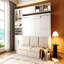 Grand lit escamotable mural avec canapé, tablettes USB et lumière, blanc-130594497