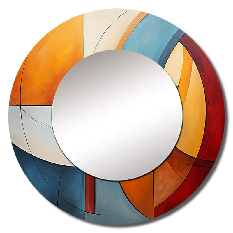 Cubisme géométrique forme I - miroir cubique, miroir mural moderne unique, impression d'art en métal, 29 po x 29 po, Rond