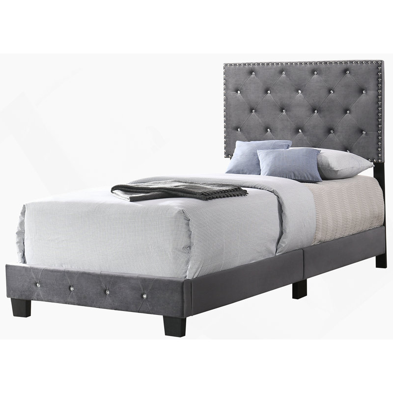 Structure de lit moderne avec tête de lit pour la chambre à coucher, Gris, Simple