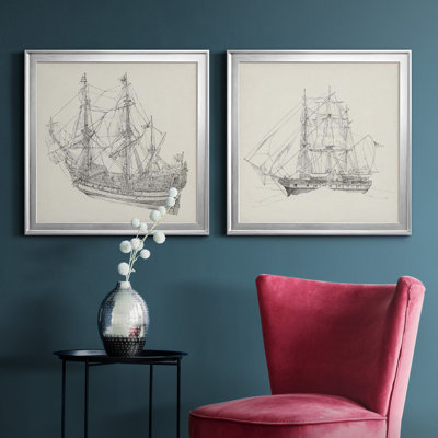 " Antique Ship Sketch I " 2 - Pieces