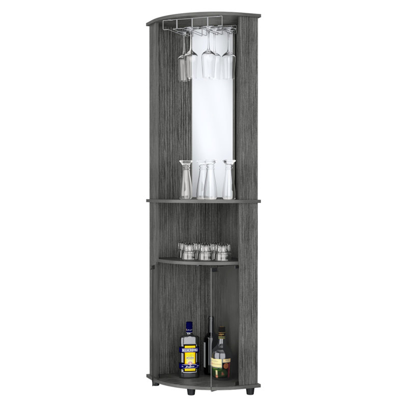 Bar en chêne avec 3 tablettes, portes en verre et tablette de style contemporain pour les essentiels, les portes