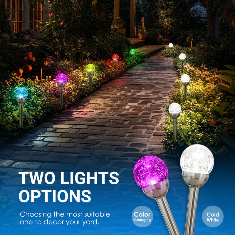 6 Pack Multi-Color Changing and White 2 Modes Solar Powered Glass Ball Garden Lights