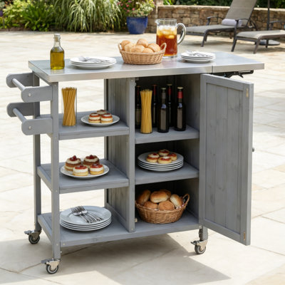 Foldable Outdoor Kitchen Island With Lockable Wheels And Towel Rack