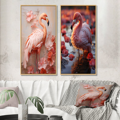 Pink Flamingo Paradise - Flamingo Canvas Art Print Set Of 2