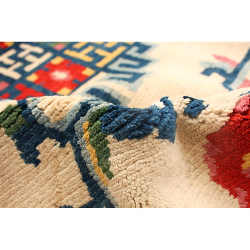 Tapis unique en laine noué à la main style Aubousson des années 1980 de 3 pi 11 po x 6 pi 6 po crème Kenin