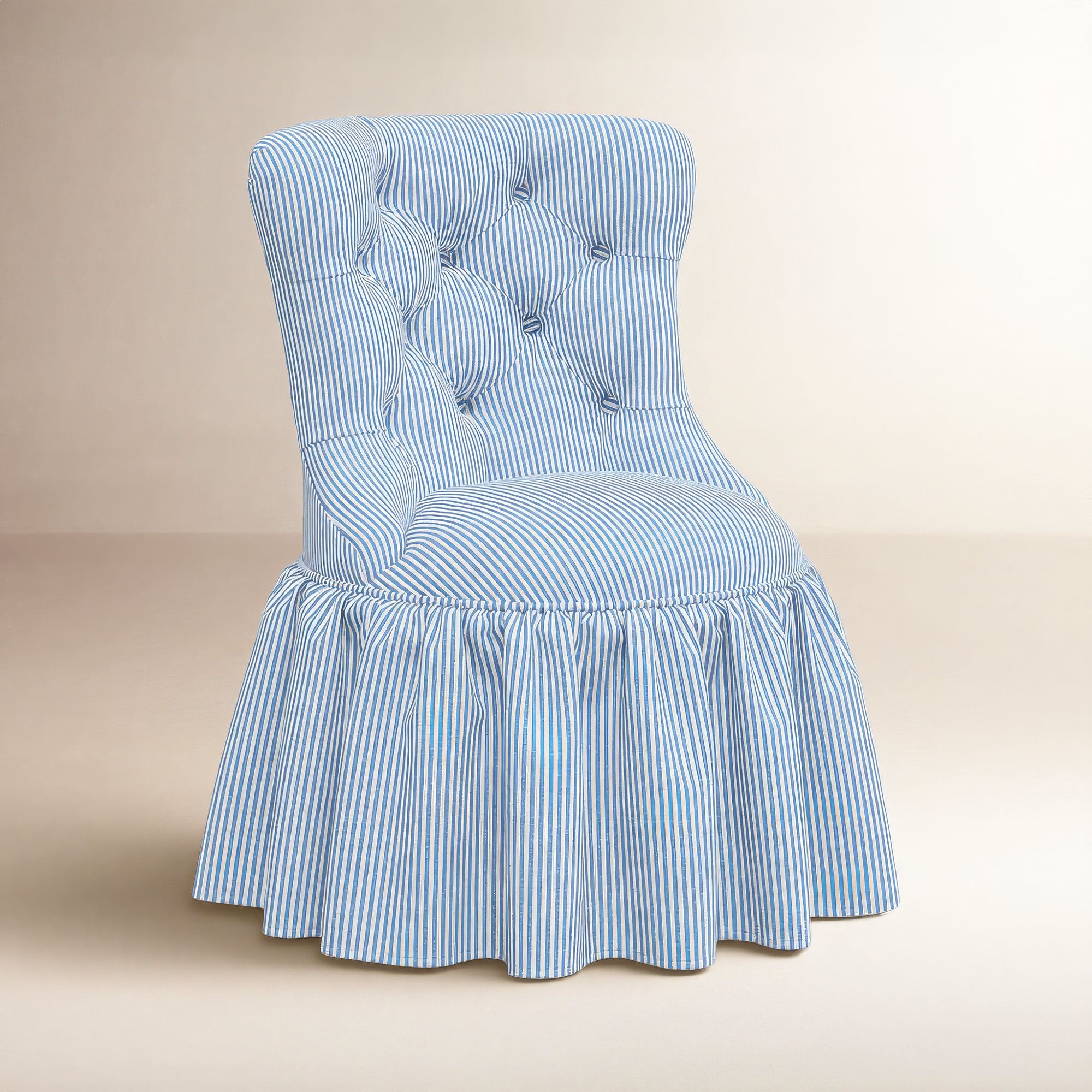 Minnie Upholstered Side Chair, Prep Stripe Blue