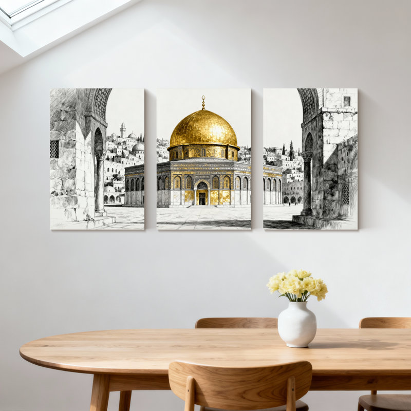 Ensemble de 3 impressions d'art sur toile, "Golden Dome", H 18 po x l 36 po