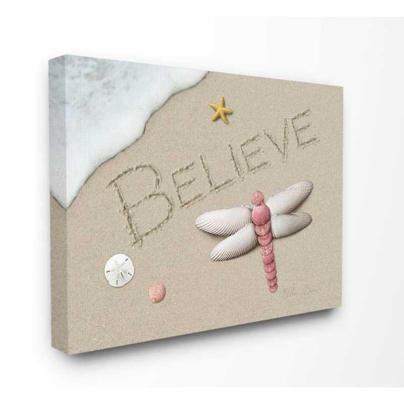 «Believe Écrite dans le sable avec étoile de mer, dollar de sable et libellule coquillage», reproduction d'art textuel