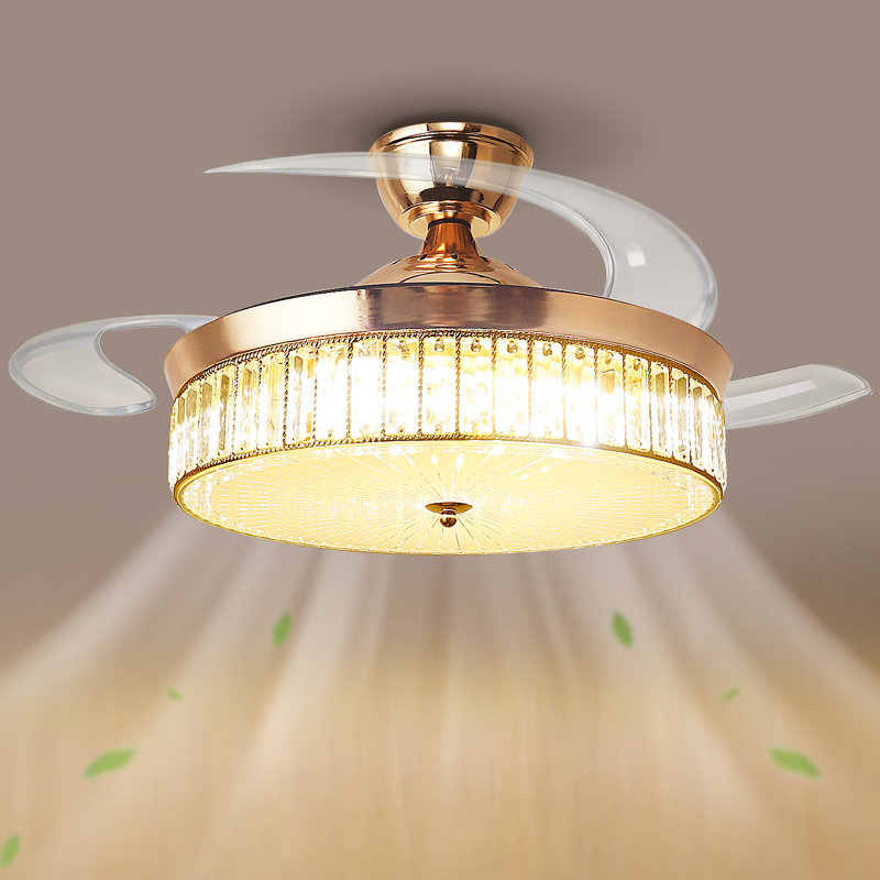 Ventilateur de plafond en cristal de 42 pouces avec lustre cylindrique et ventilateur