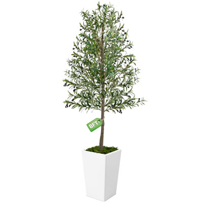 Paislee, olivier artificiel, faux olivier avec grand pot blanc, feuilles réalistes