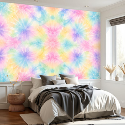 Papier peint adhésif mural autocollant amovible à motif floral à motif de cravates abstraites pour salon Chambre H 69 po x l 96 po