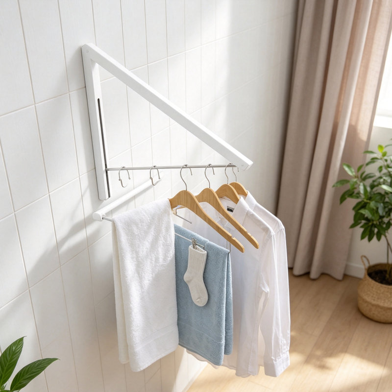 Space-Saving Wall Mounted Folding Aluminum Clothes Rack Hanger