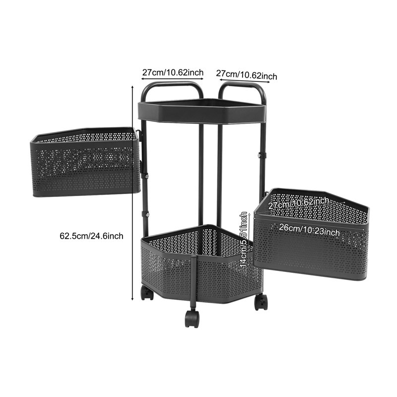 3-Tier Removable Basket Shelf Organizer, Satin Black