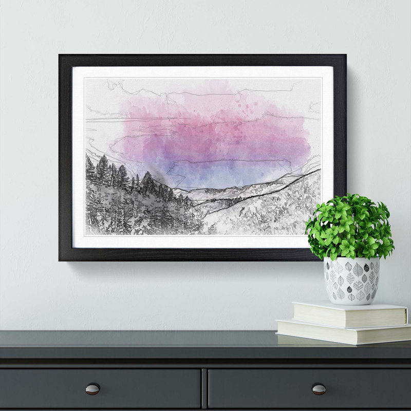 Purple Sky Over the Mountains in Abstract - Picture Frame Graphic Art Print, 40cm H x 60cm W x 2cm D, Black