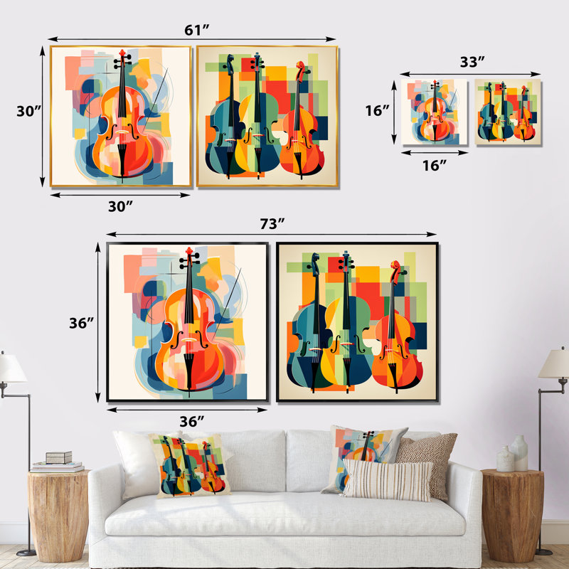 Matisse, contrebasse, musique, mélodie I - ensemble de 2 reproductions murales, Cadre flottant brun