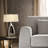 Trina Table Lamp - 30", Pecan Wood, Brushed Nickel, White Linen Shade, 3-way Switch