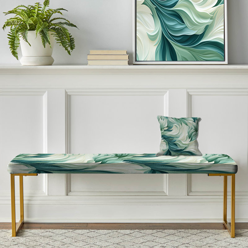 Seafoam Serenity Tropical Pattern - Tropical Upholstered Gold Bench