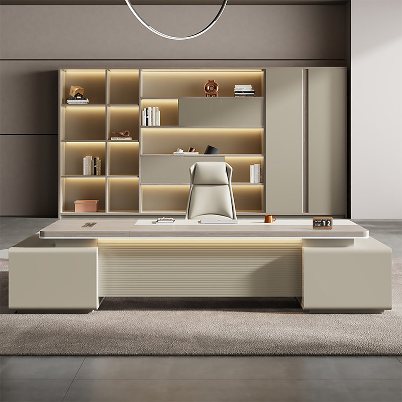 Bureau en L 110,24 "haut de gamme avec bande de lumière DEL intégrée, 29.53" H x 110.24" W x 62.99" D