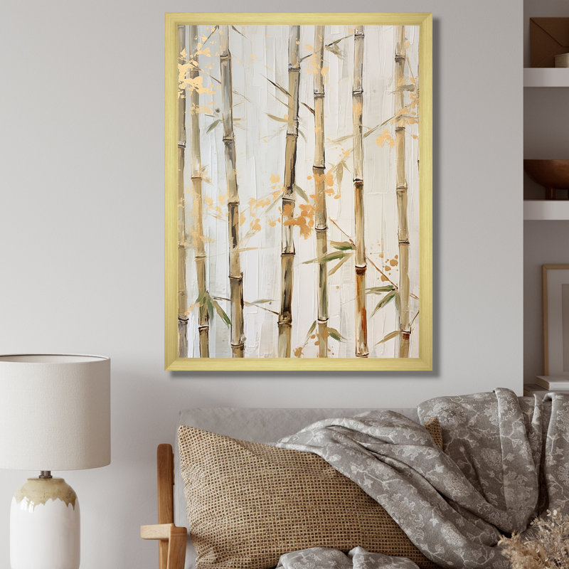 Beige minimalisme bambou sérénité - impressions sur toile de bambou_106623, H 20 po x l 12 po x P 1 po, Encadrement doré