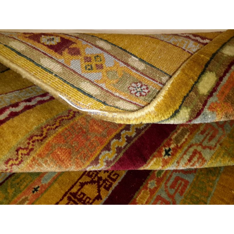 Hand Made all over Casual Indo Indo 100% Wool on Cotton Beige/Yellow/Green/Orange - 5'9''X8', Rectangle 5'9'' x 8'