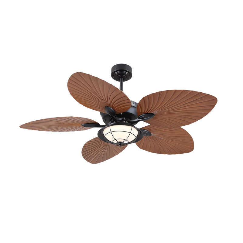 52" Outdoor 5-blede Palm Leaf Ceiling Fans With Lights And Remote,Wet Rated Tropical Waterproof Ceiling Fans For Patios Porch