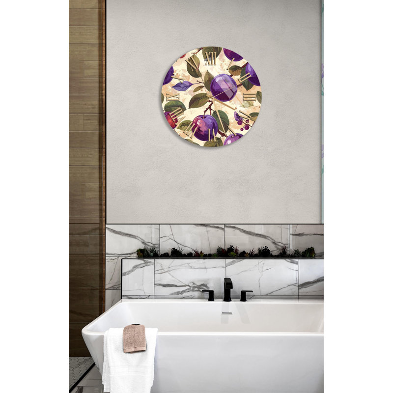 Horloge murale en verre trempé, horloge décorative beige, horloge murale de style prune, horloge murale de cuisine, horloge murale