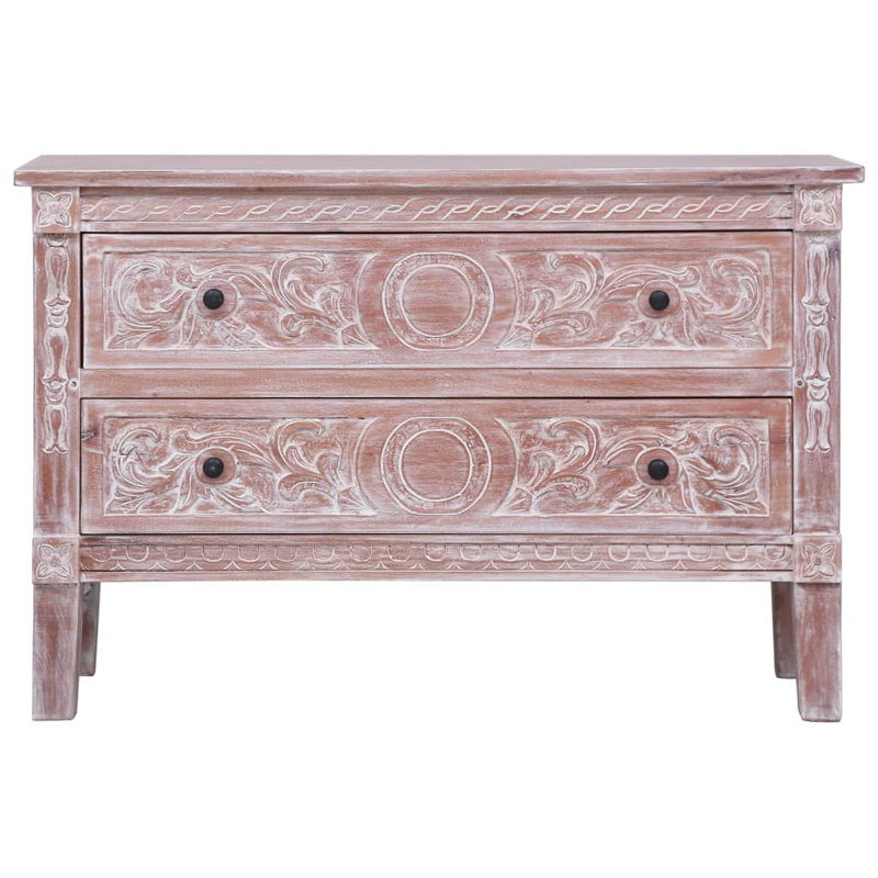 Pollyanna Sideboard with 2 Drawers Buffet 2-Drawer Cupboard Solid Mahogany Wood, Pink