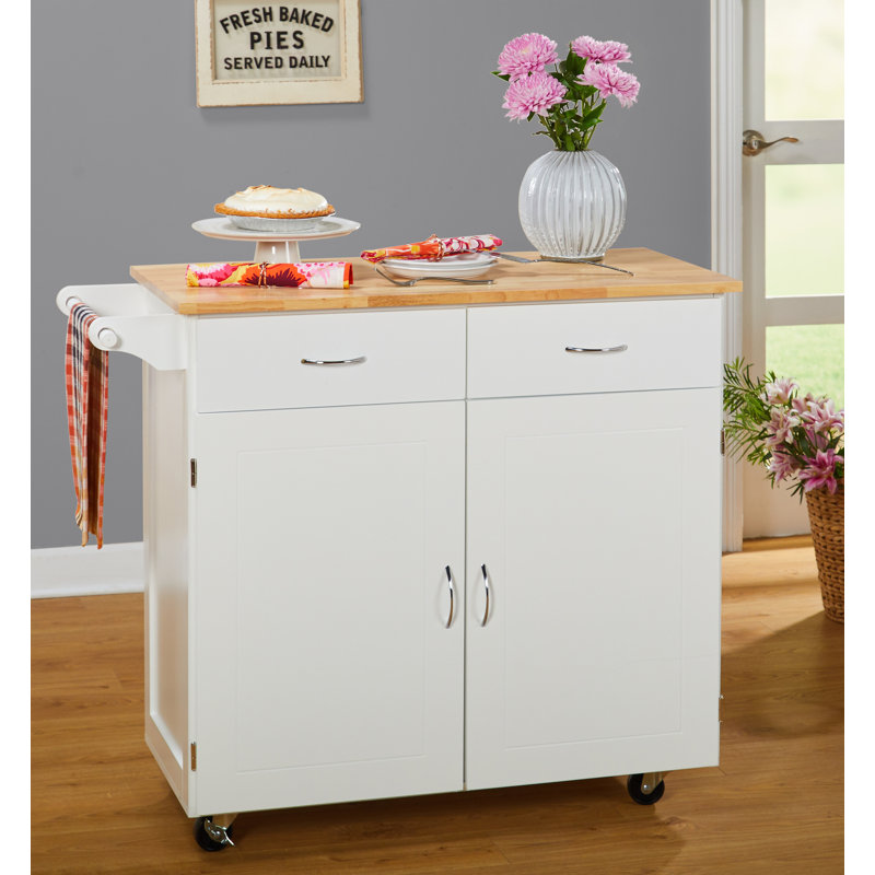Sammons Solid Wood Top Kitchen Island, White