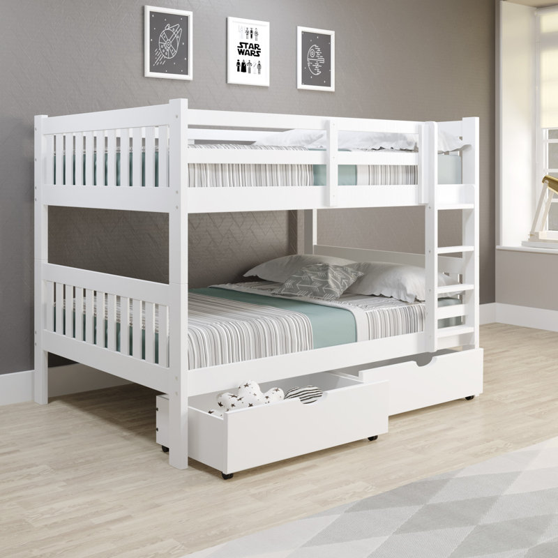 Noosa 2 Drawer Solid Wood Standard Bunk Bed, White, Full over Full