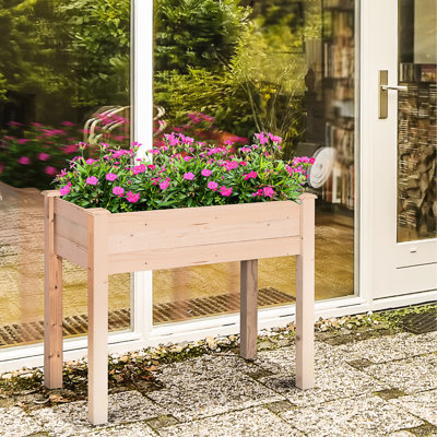 Jardinière en bois surélevée de 34 po x 18 po x 30 po avec pieds, auto-drainante pour légumes, herbes, fleurs, cour, patio, balcon, lit de jardin naturel