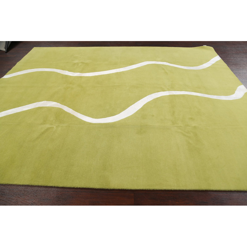Tapis vert noué à la main de conception unique 8 pi 1 po x 9 pi 11 po New Age