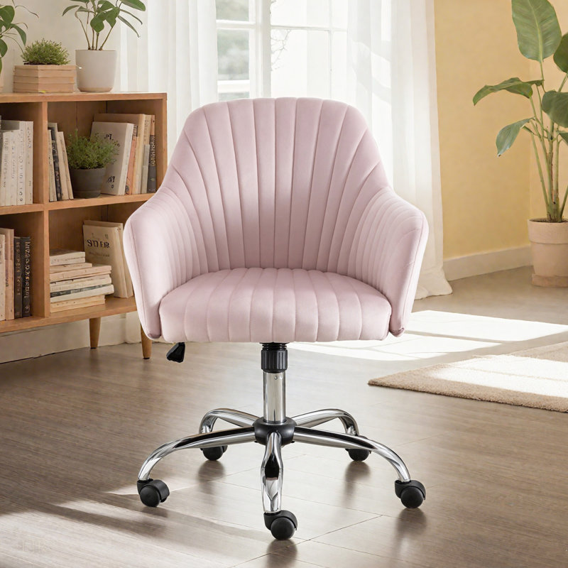 Chaise d'appoint moderne avec hauteur de velours réglable et roulettes pour le bureau personnel et les loisirs