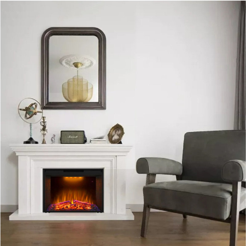 Recessed Electric Fireplace Insert, Heater Fireplace Insert for Existing Fireplace or TV Stand, 3 Color Top Light, 750/1500W, Black