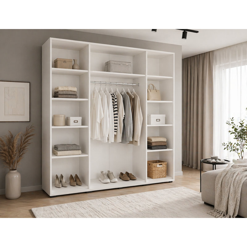 Modern 2 Door Sliding Wardrobe, White/Walnut