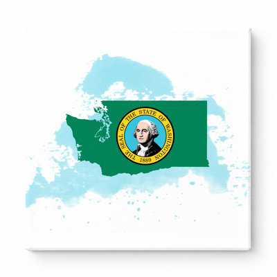 Washington State Flag Map — Square Canvas Wall Art