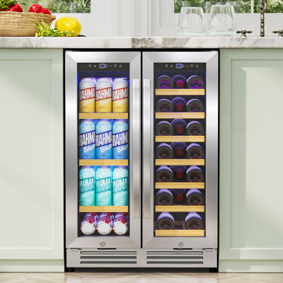 24 in. Dual Zone Beverage & Wine Refrigerator, Holds 20 Bottles and 65 Cans, Freestanding or Built-In Cooler with Adjustable Shelves, LED Light, Dual Door Handles – Classic Series