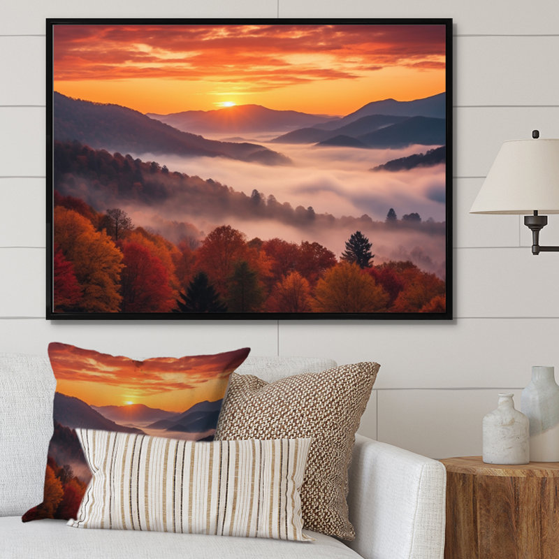 Tennessee Great Smoky Mountains Sunset II - Tennessee, art mural sur toile, H 16 po x l 32 po, Noir