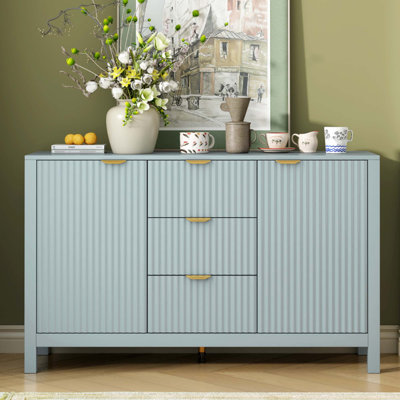Sideboard Console Table With Wave Design - 3 Adjustable Shelves, 3-Drawers & Soft-Close Doors, Storage With Metal Handles, Suitable For Study, Hallway And Living Room, 3 Colors