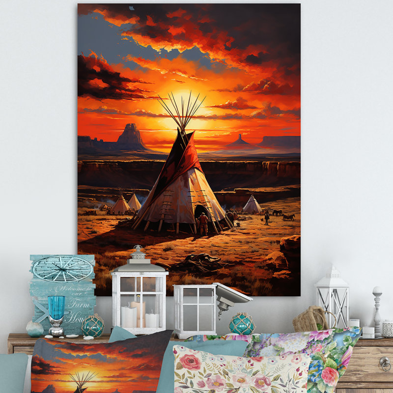 Tipi rouge des anciens chemins I - impression, H 40 po x l 30 po x P 1,5 po, Toile tendue