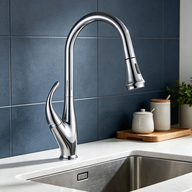 Topcraft Single Handle Pull Down Kitchen Sink Faucet, Chrome Plated