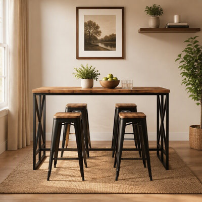 Table de bar rectangulaire 62,6 po, table bistro Farmhouse à hauteur de comptoir avec repose-pieds en métal pour bar