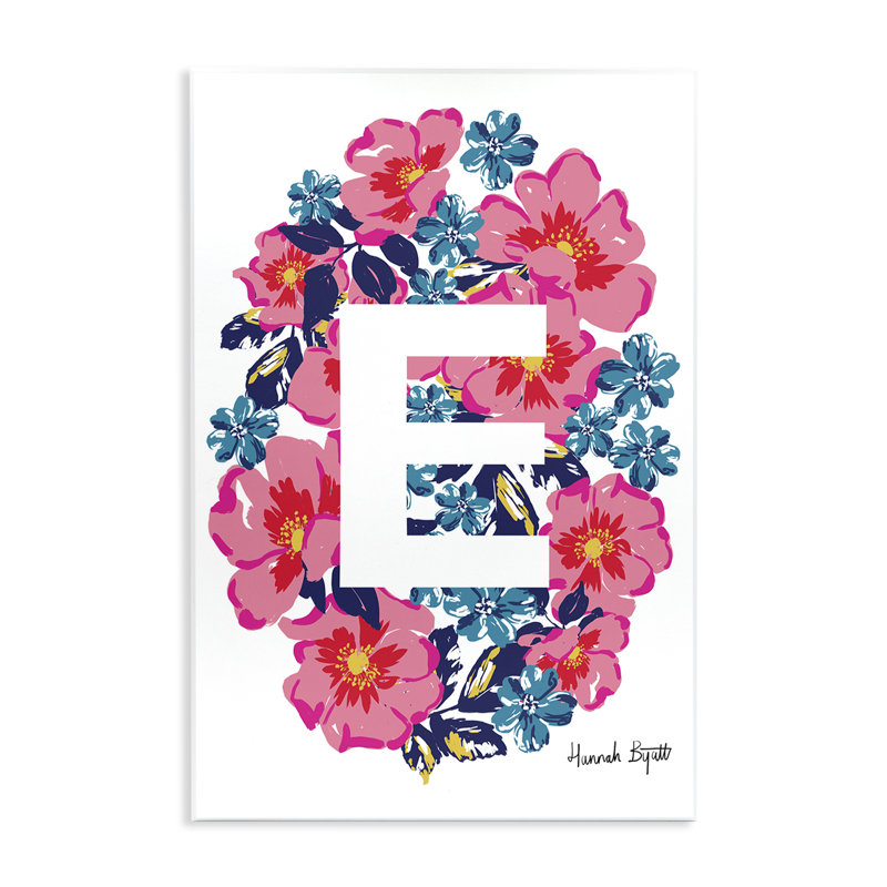 Art floral sur bois, lettre E par Hannah Louise Byatt, H 15 po x l 10 po